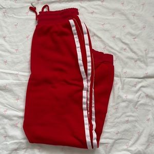 Red and white sweat pants